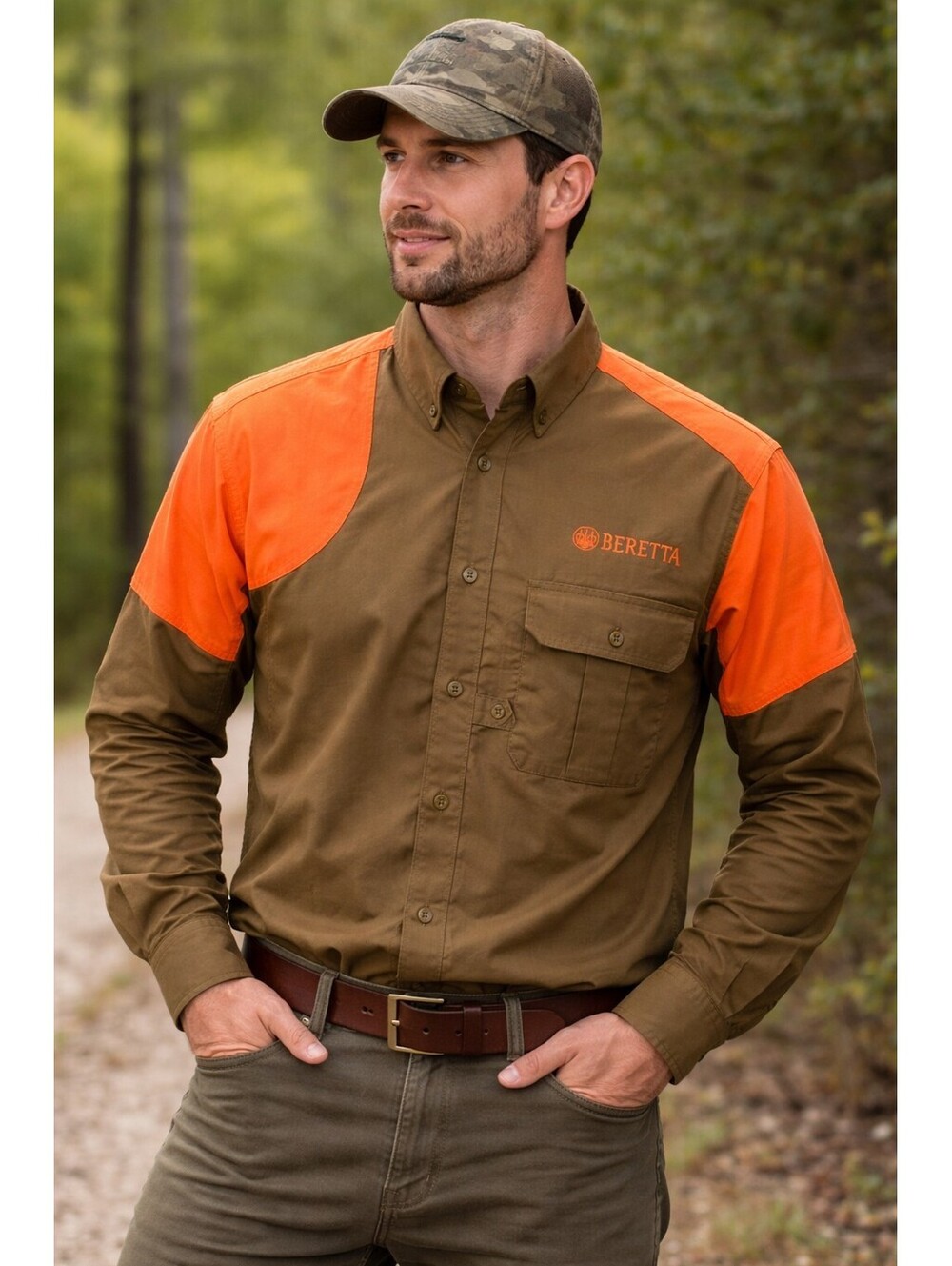 Beretta Upland Hunting Shirt Mens S Tan Orange Pockets Logo Long Sleeve Shooting